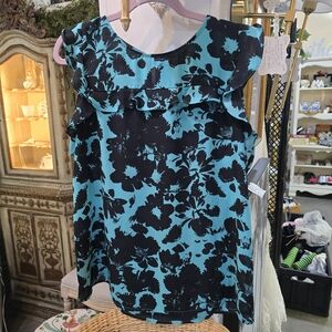 Worthington Black and Teal Floral Blouse